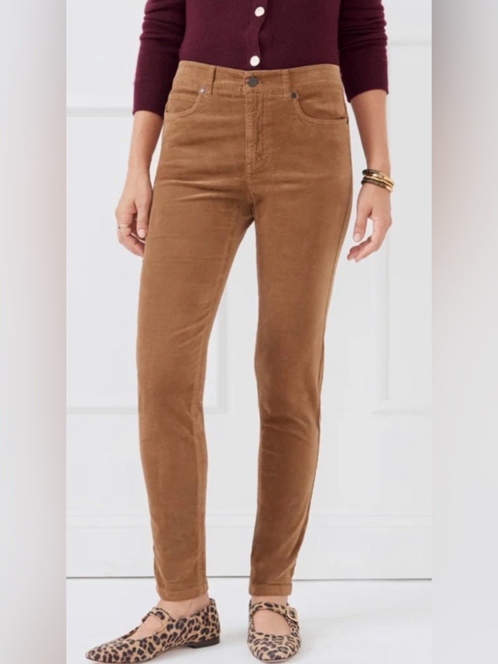 J McLaughlin Watson Velvet Camel Tan Brown Jeans Cigarette Leg Size 10 Stretch